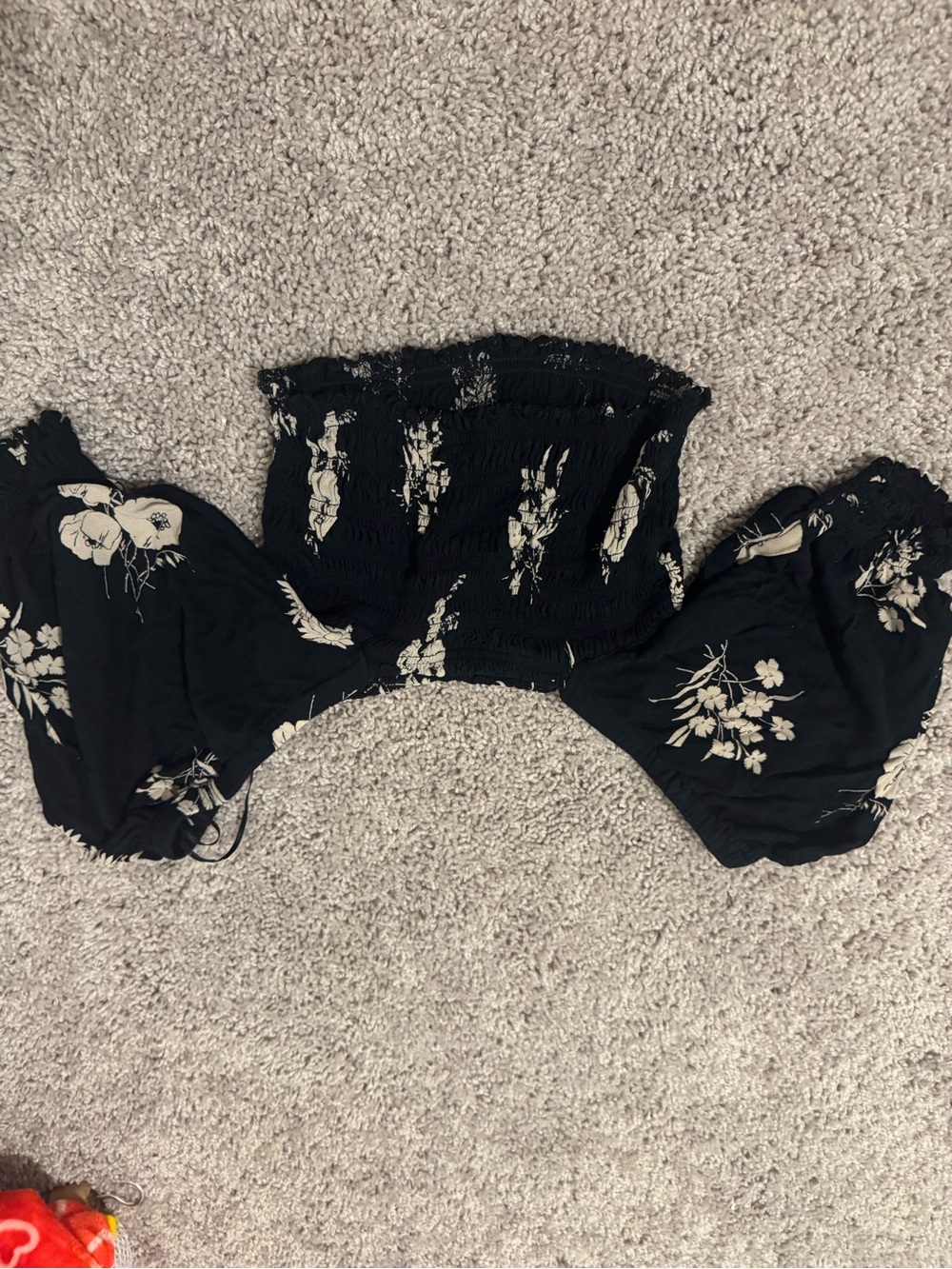 Urban Outfitters Black Floral Off-Shoulder Crop Top